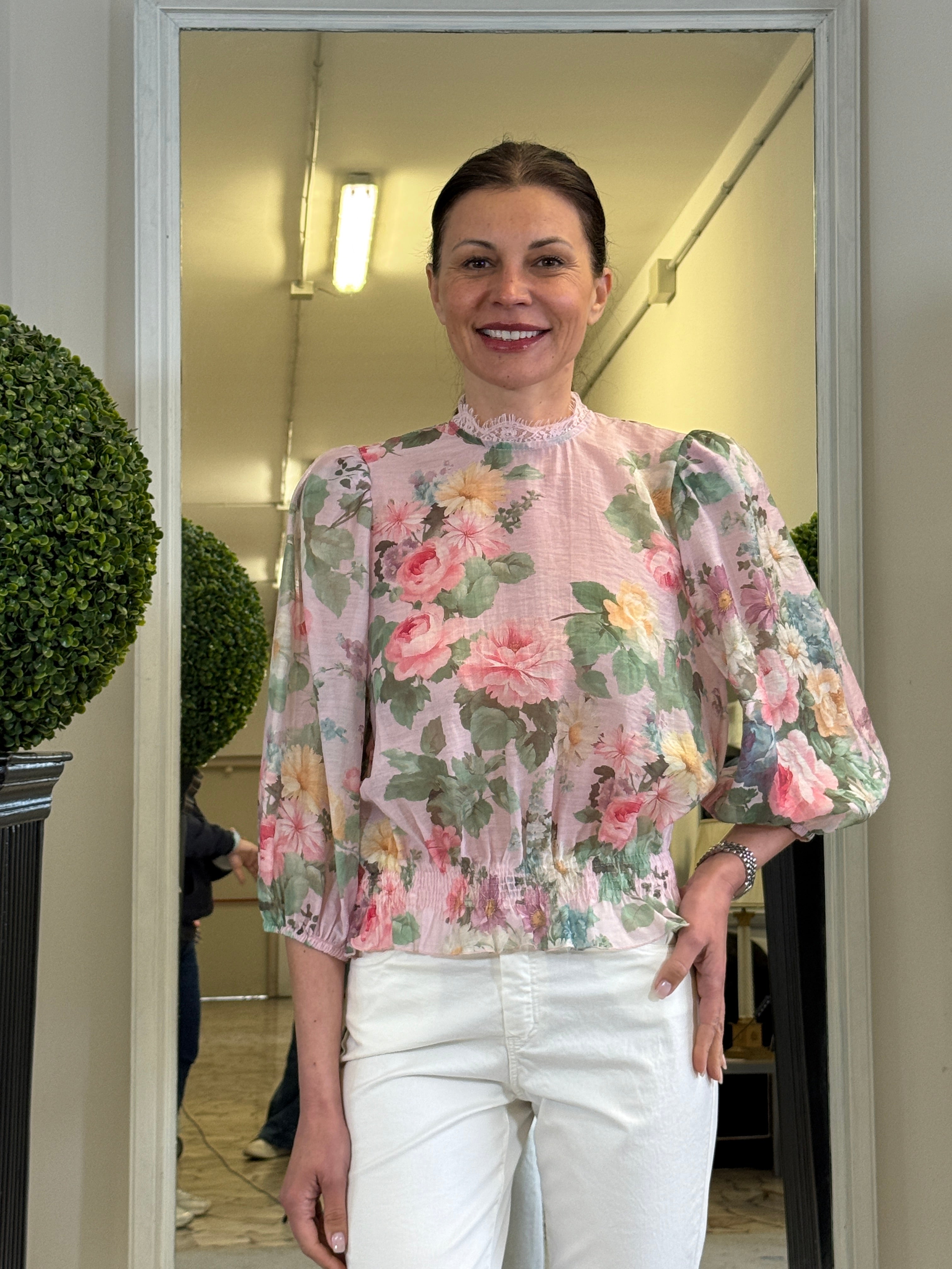 Tensione In Camicia Floreale con Elastico