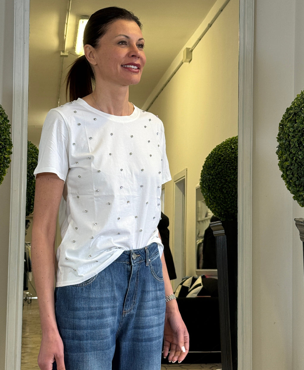 T-shirt in Cotone con Brillantini