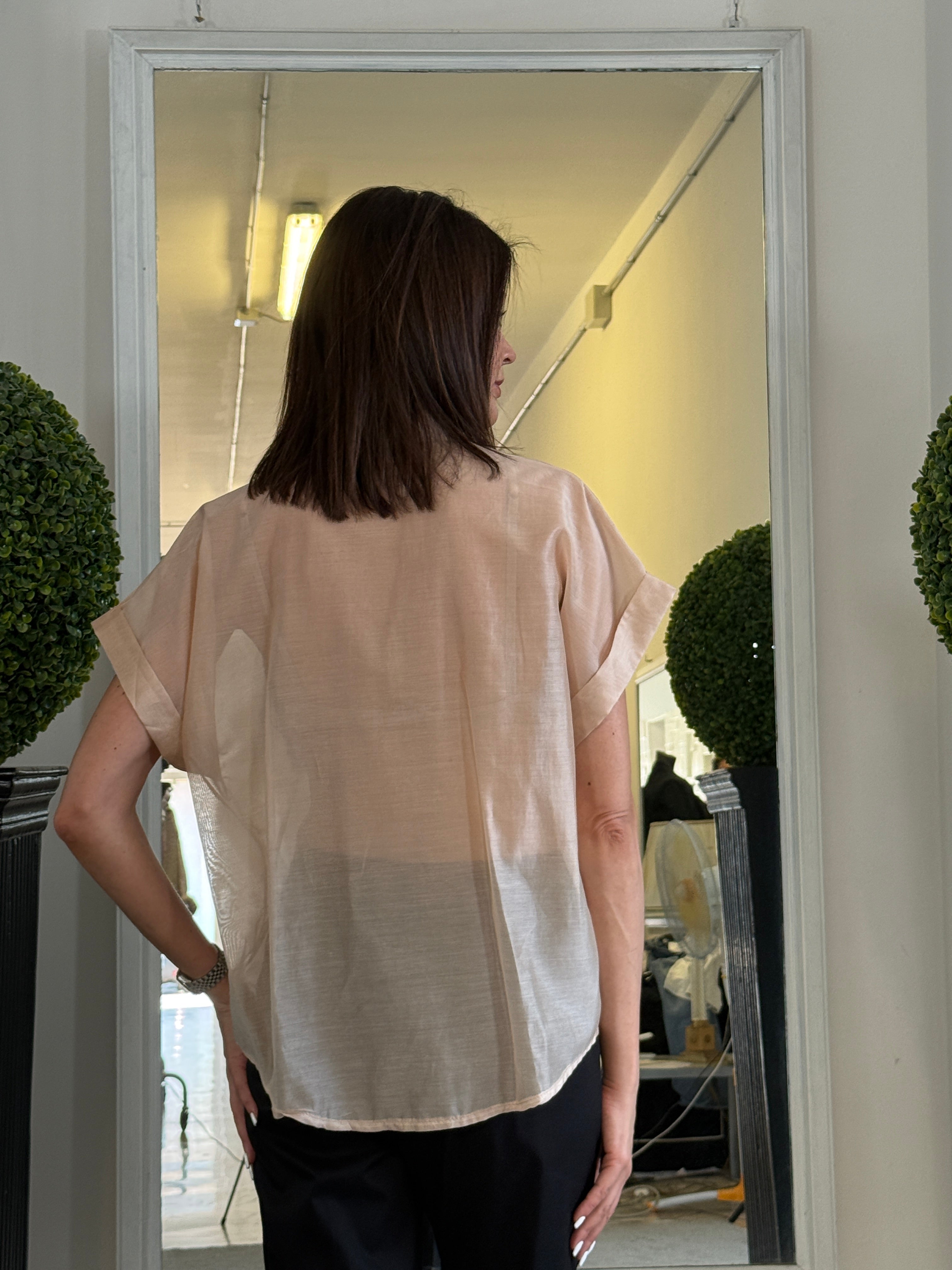 Camicia Maniche Corte con Risvolto e Pailettes