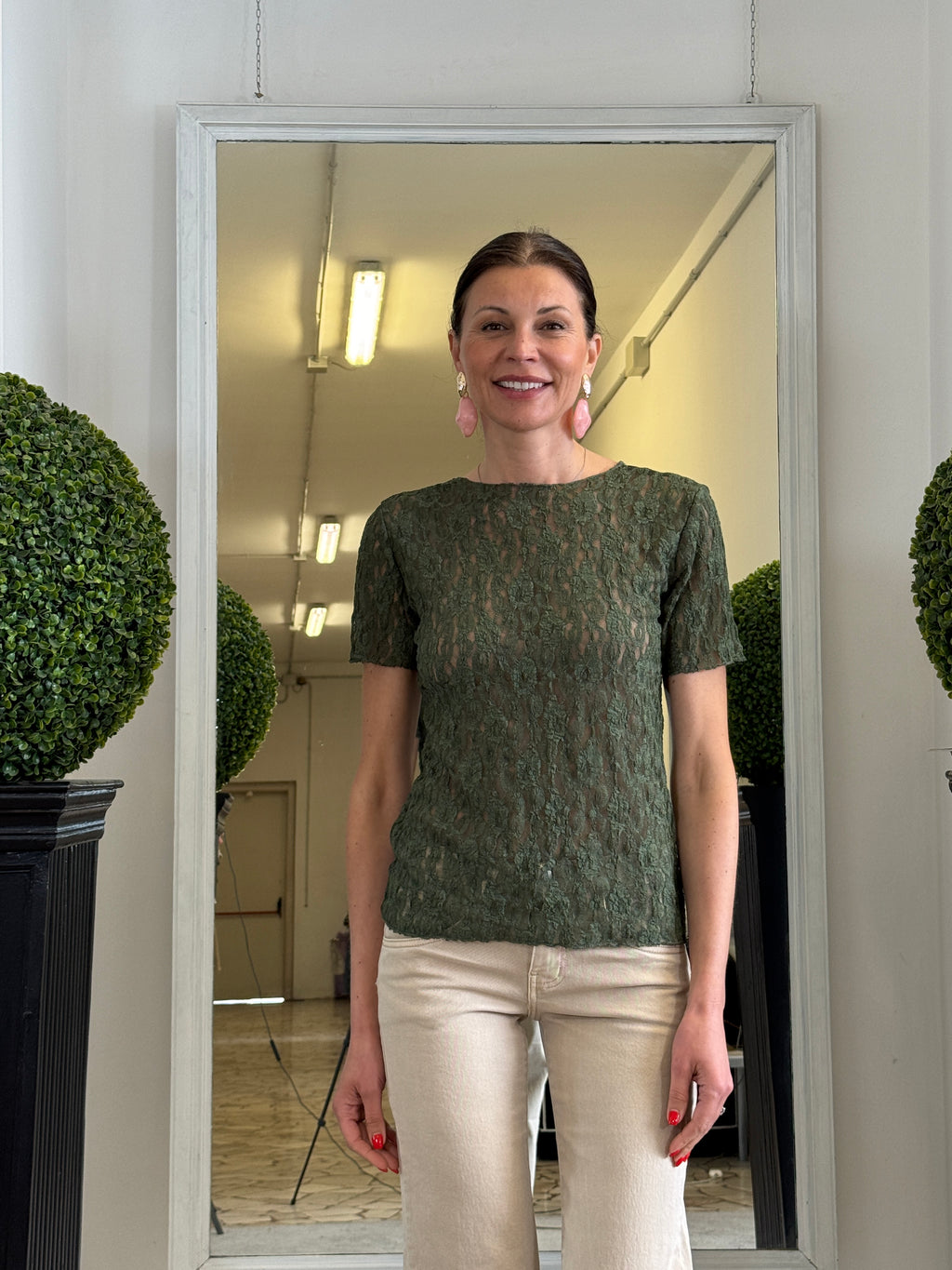 Maglia in Pizzo Elasticizzato Manica Corta