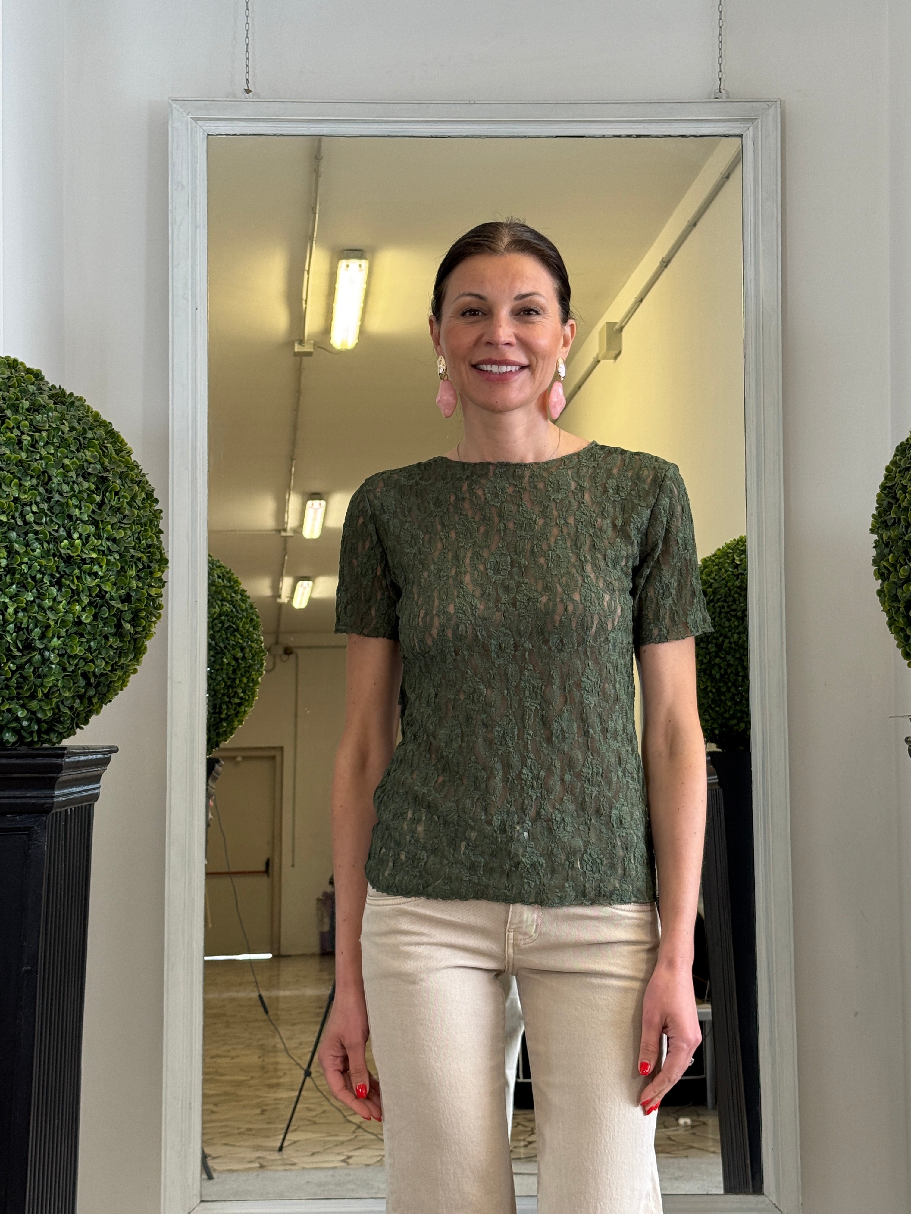 Maglia in Pizzo Elasticizzato Manica Corta