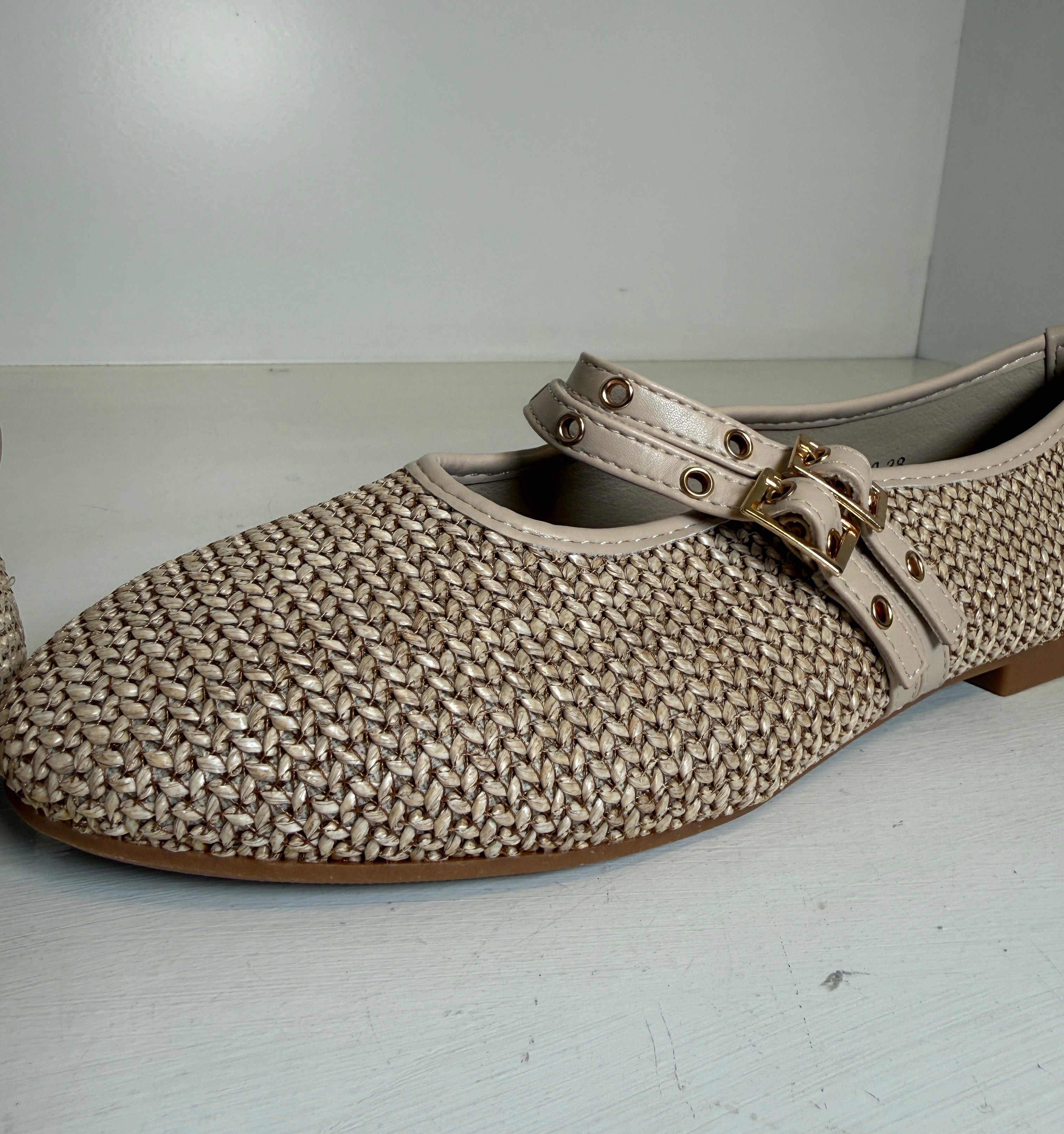 Scarpe Ballerine in Ecopelle e Corda Intrecciata