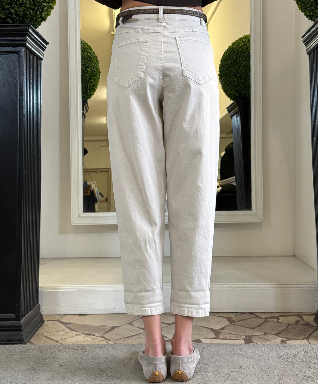 Pantaloni Taglio Jeans con Cintura