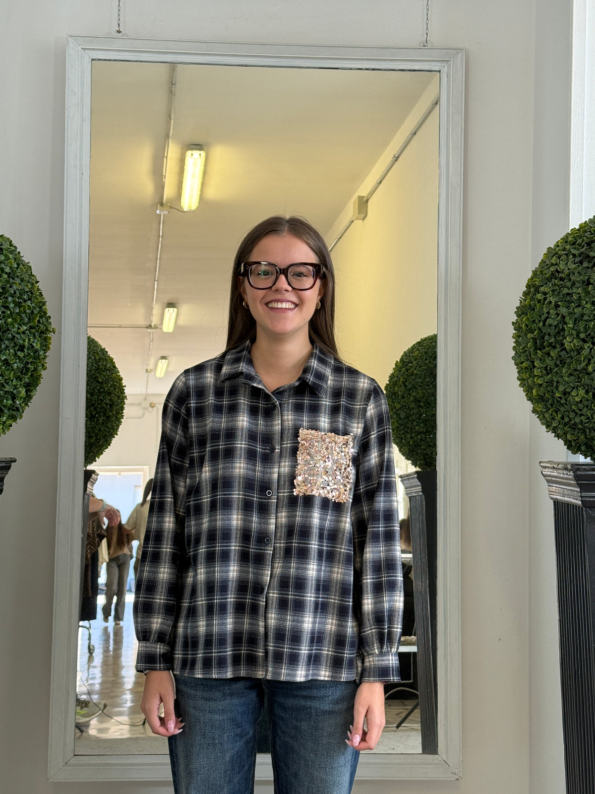 Camicia Check con Taschino in Paillettes LiLu