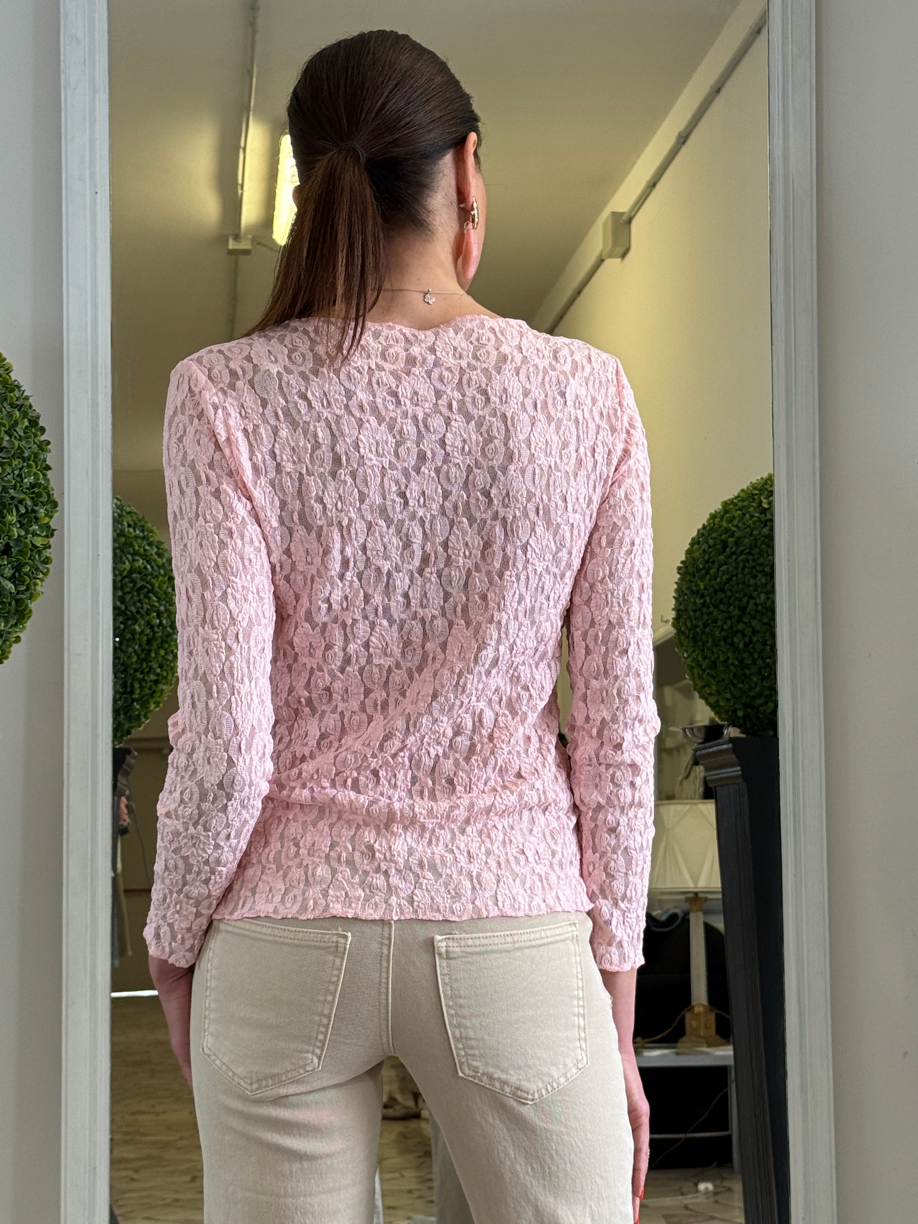 Maglia in Pizzo Elasticizzata Manica Lunga