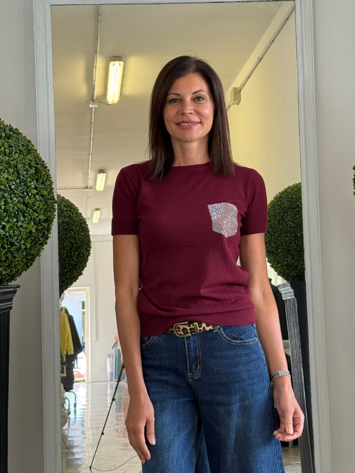 Maglioncino Maniche Corte e Taschino Strass