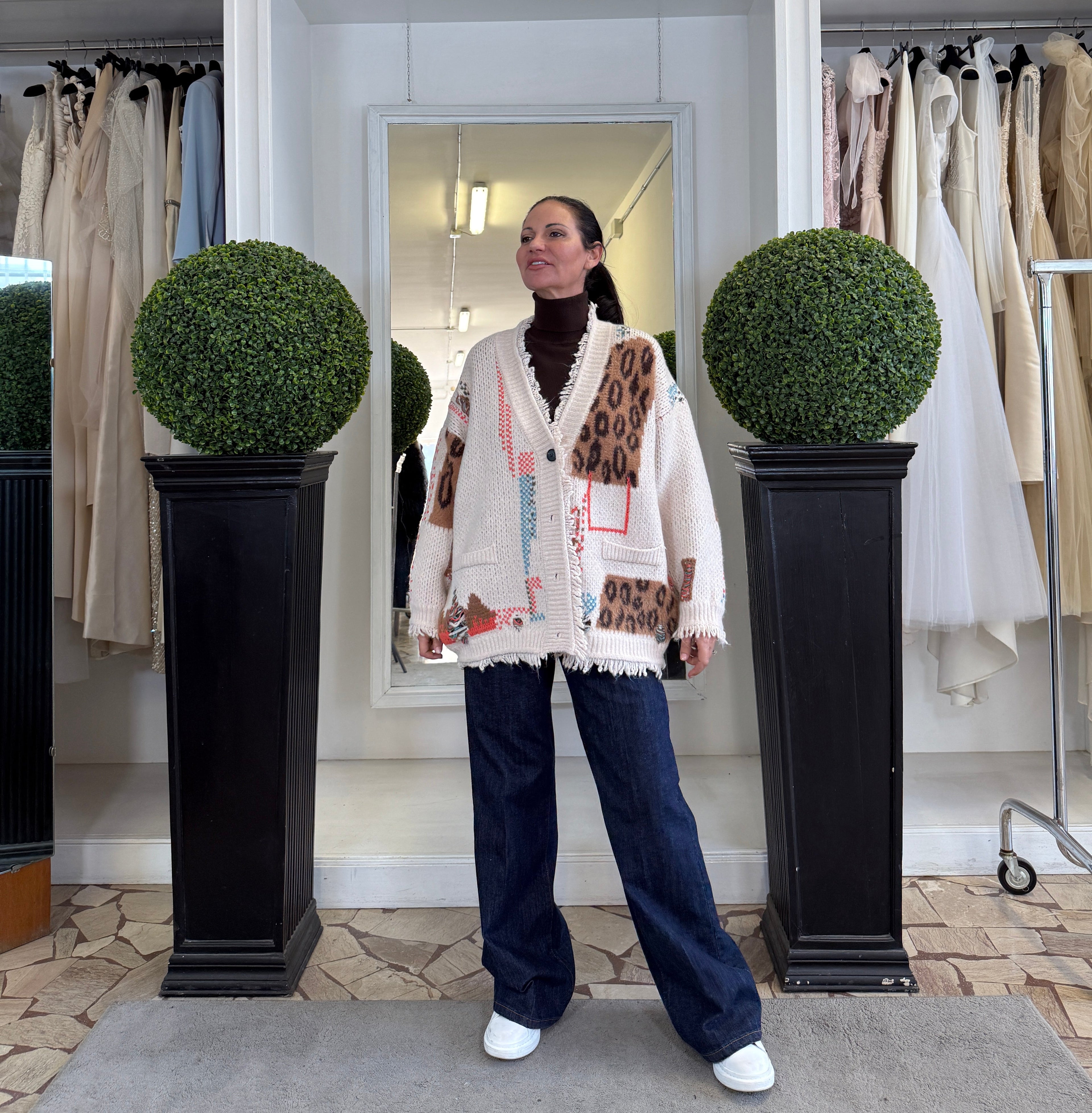 Maxi Cardigan con Frange e Ricami