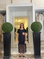Abito a T-shirt con Frange e Tasca Pailettes