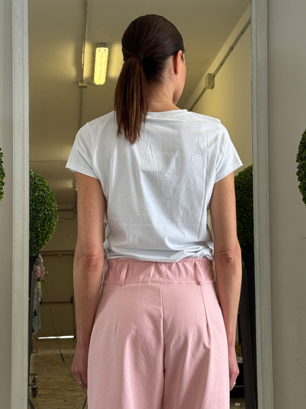 T-shirt in Cotone con Ricamo Champagne