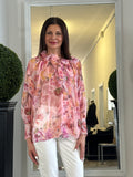 Blusa Floreale con Volaint al Collo