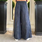 Pantapalazzo in Denim con Banda Laterale e Coulisse