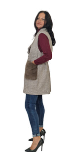 Gilet tweed con tasconi pelliccia