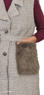 Gilet tweed con tasconi pelliccia