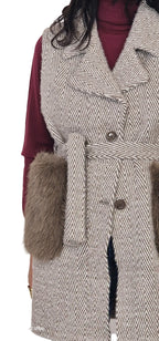 Gilet tweed con tasconi pelliccia