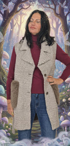 Gilet tweed con tasconi pelliccia