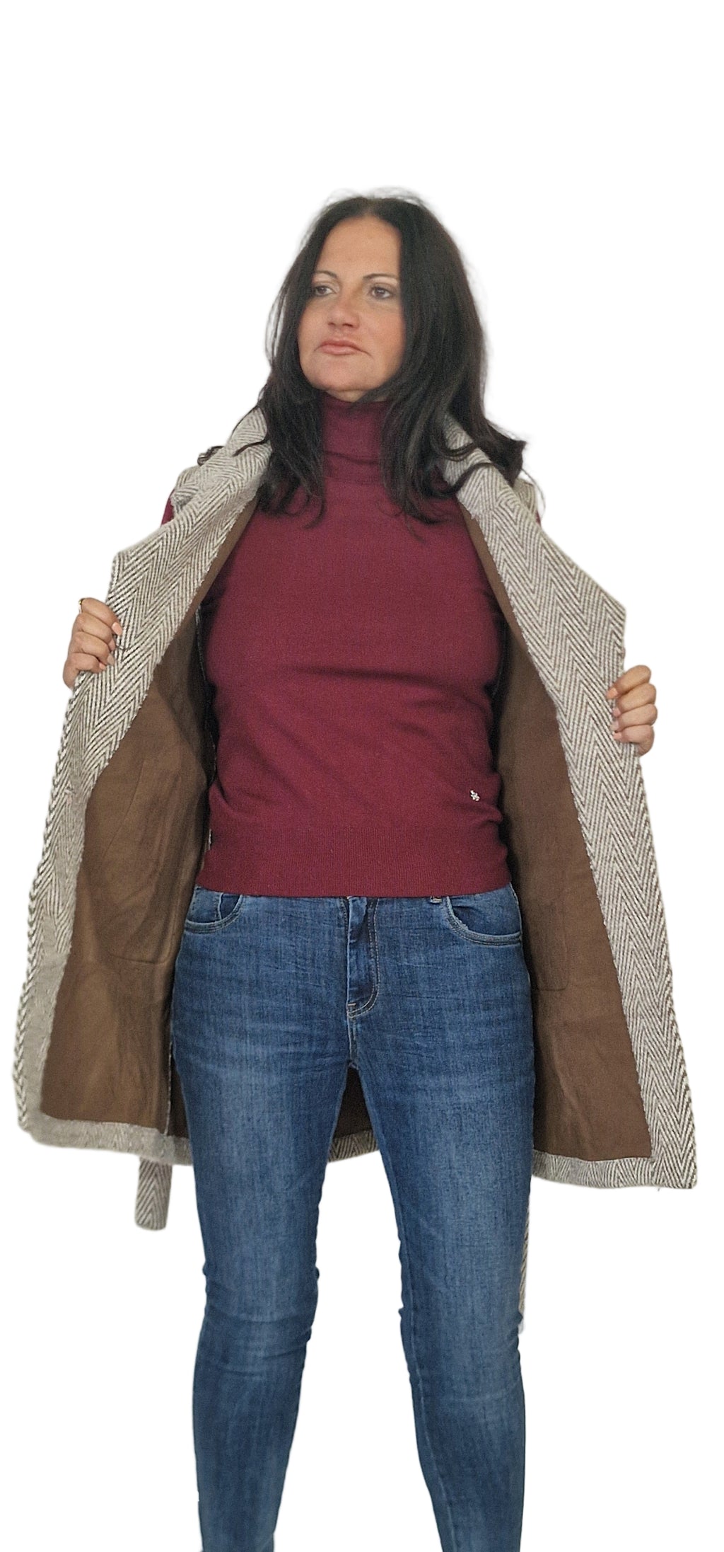 Gilet tweed con tasconi pelliccia