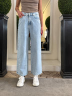 Tensione In Jeans a Palazzo con Tasche in Ecodainetto