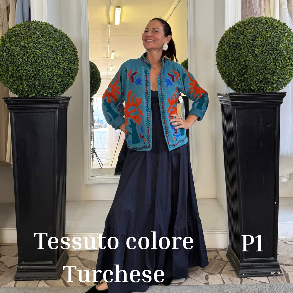 Suzani Indiano Estivo Turchese con Ricami