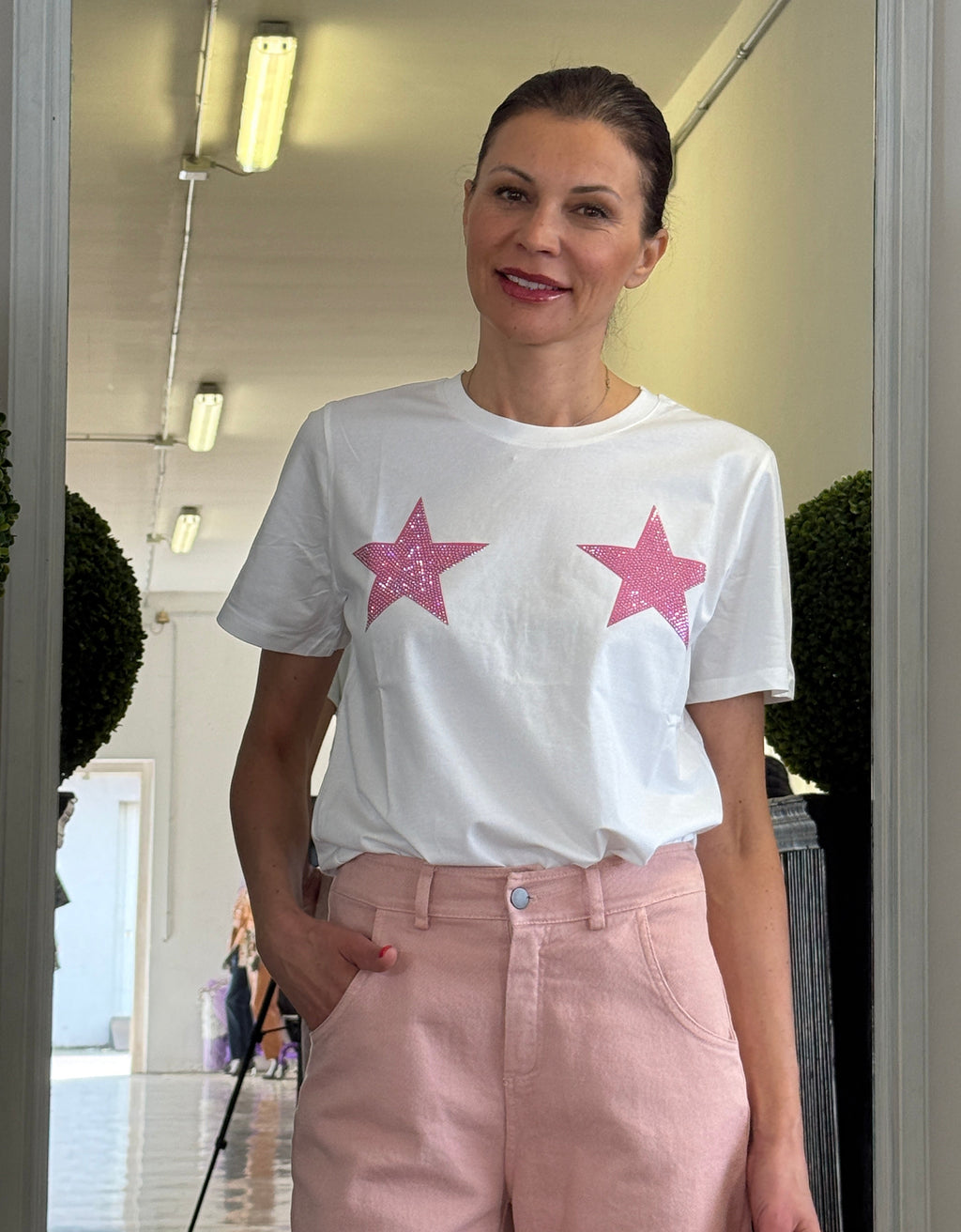 T-Shirt con Stelle in Strass