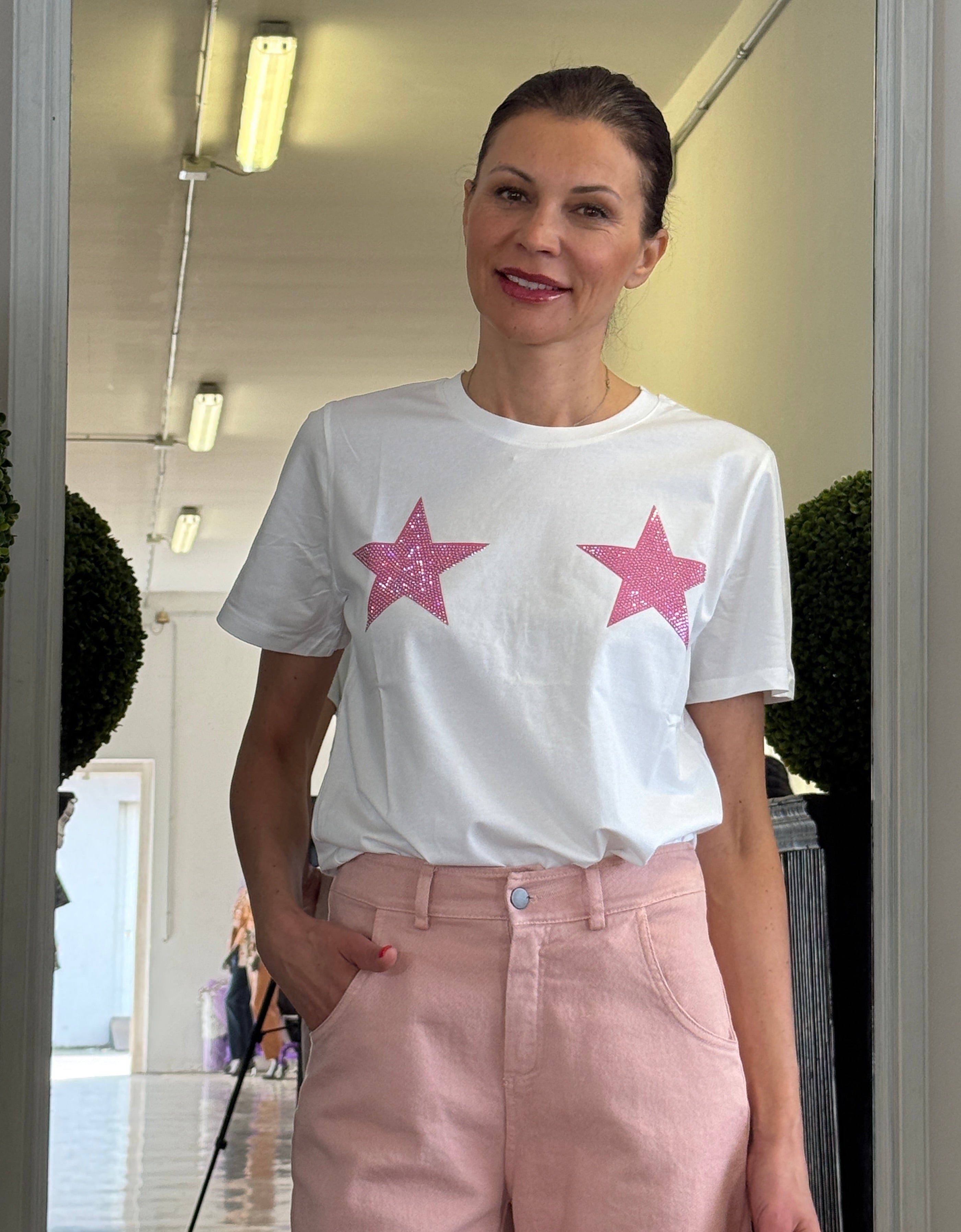 T-Shirt con Stelle in Strass