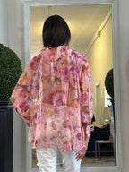 Blusa Floreale con Volaint al Collo