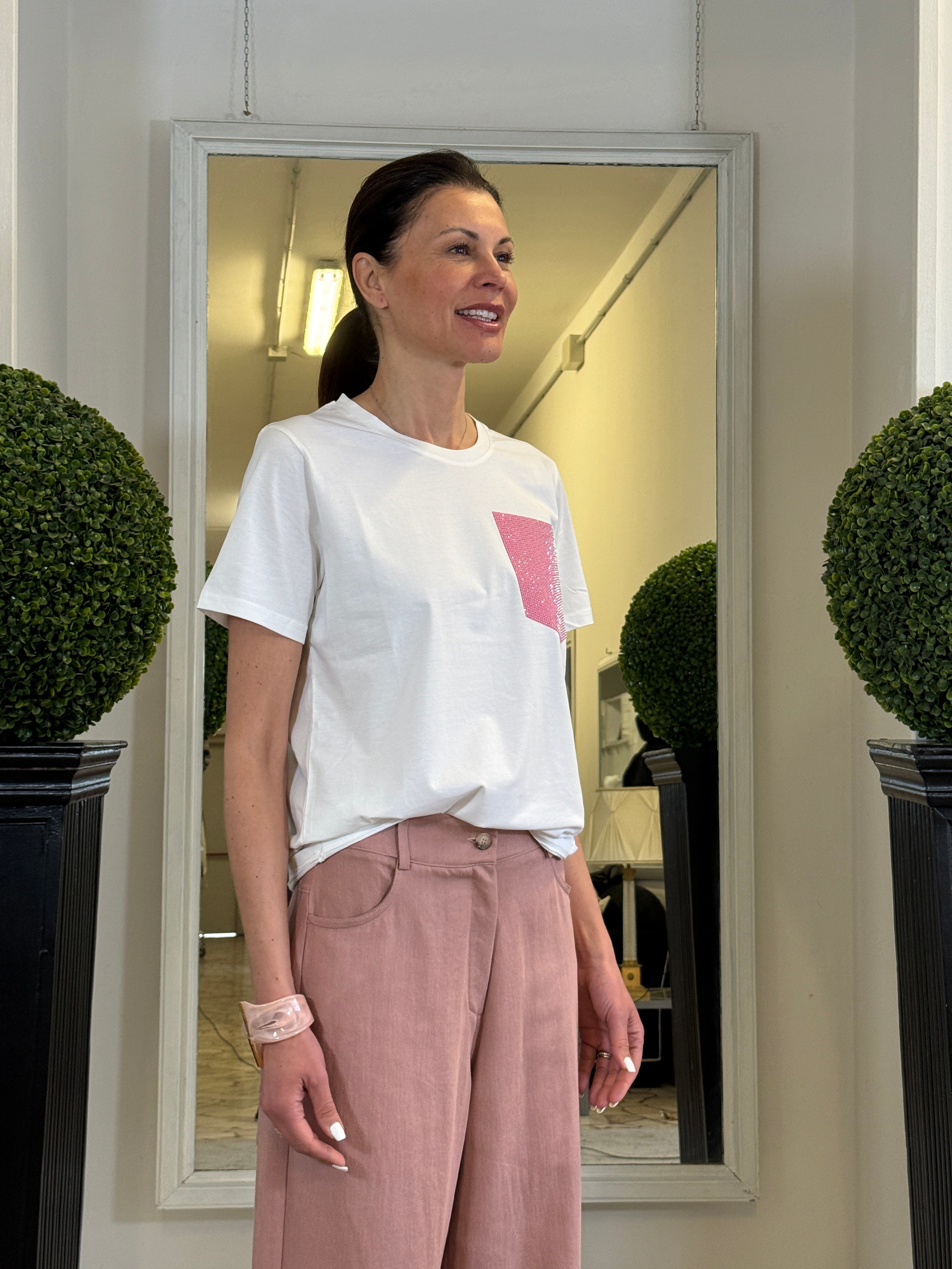 T-shirt con Tasca Rosa Strass