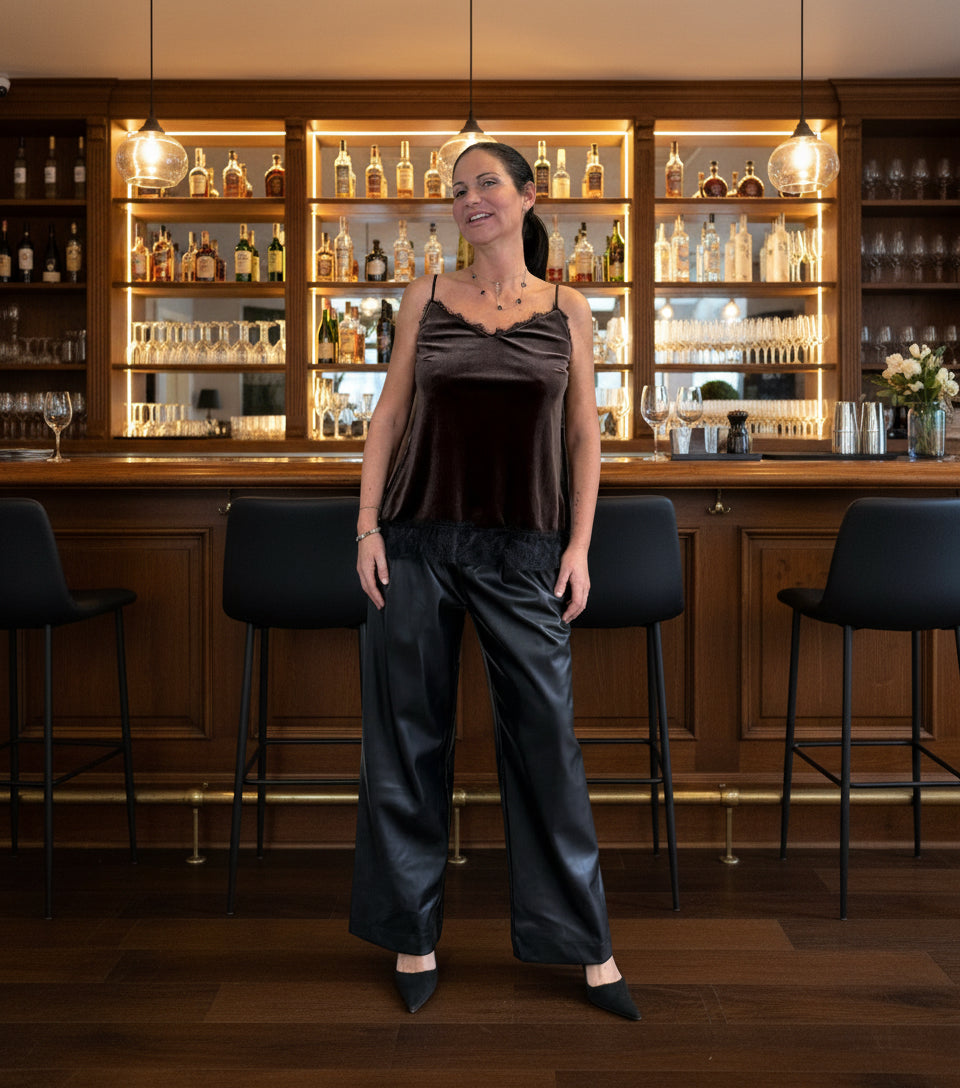 Canotta in Velluto e Pizzo con Spalline