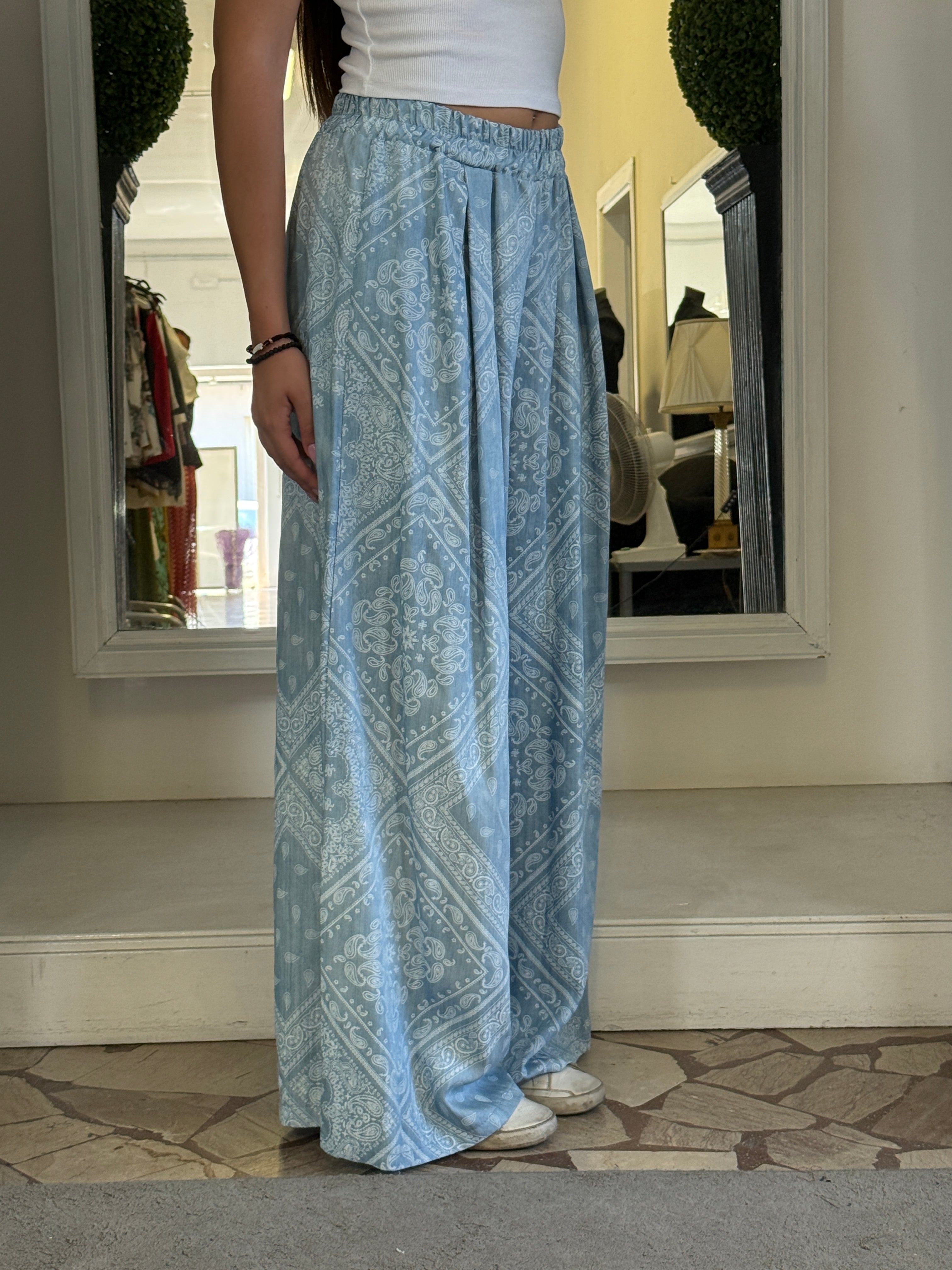 Pantaloni in Chambray Stampa Bandana