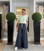 Pantapalazzo in Denim con Banda Laterale e Coulisse