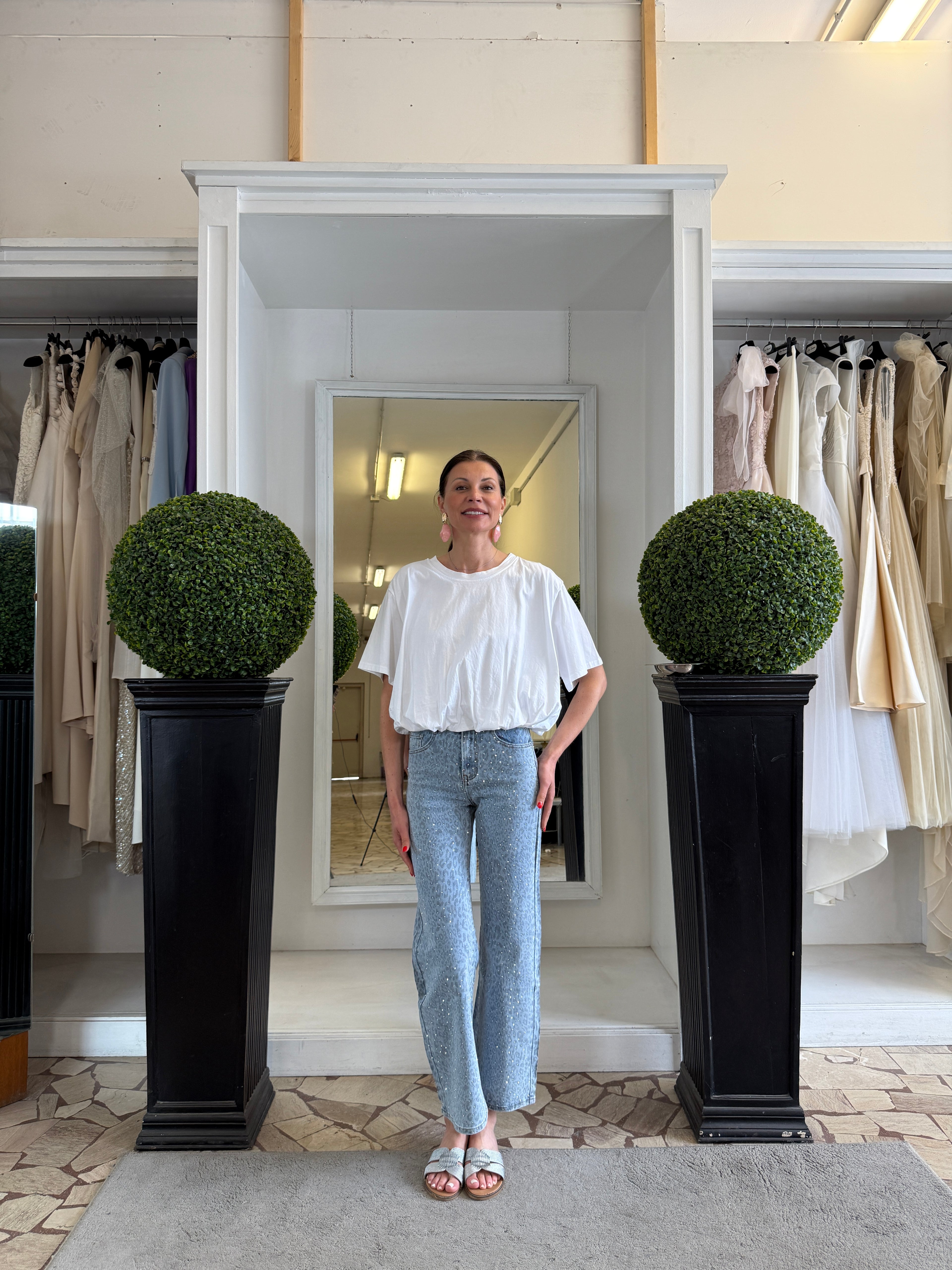 Jeans Maculati con Brillantini