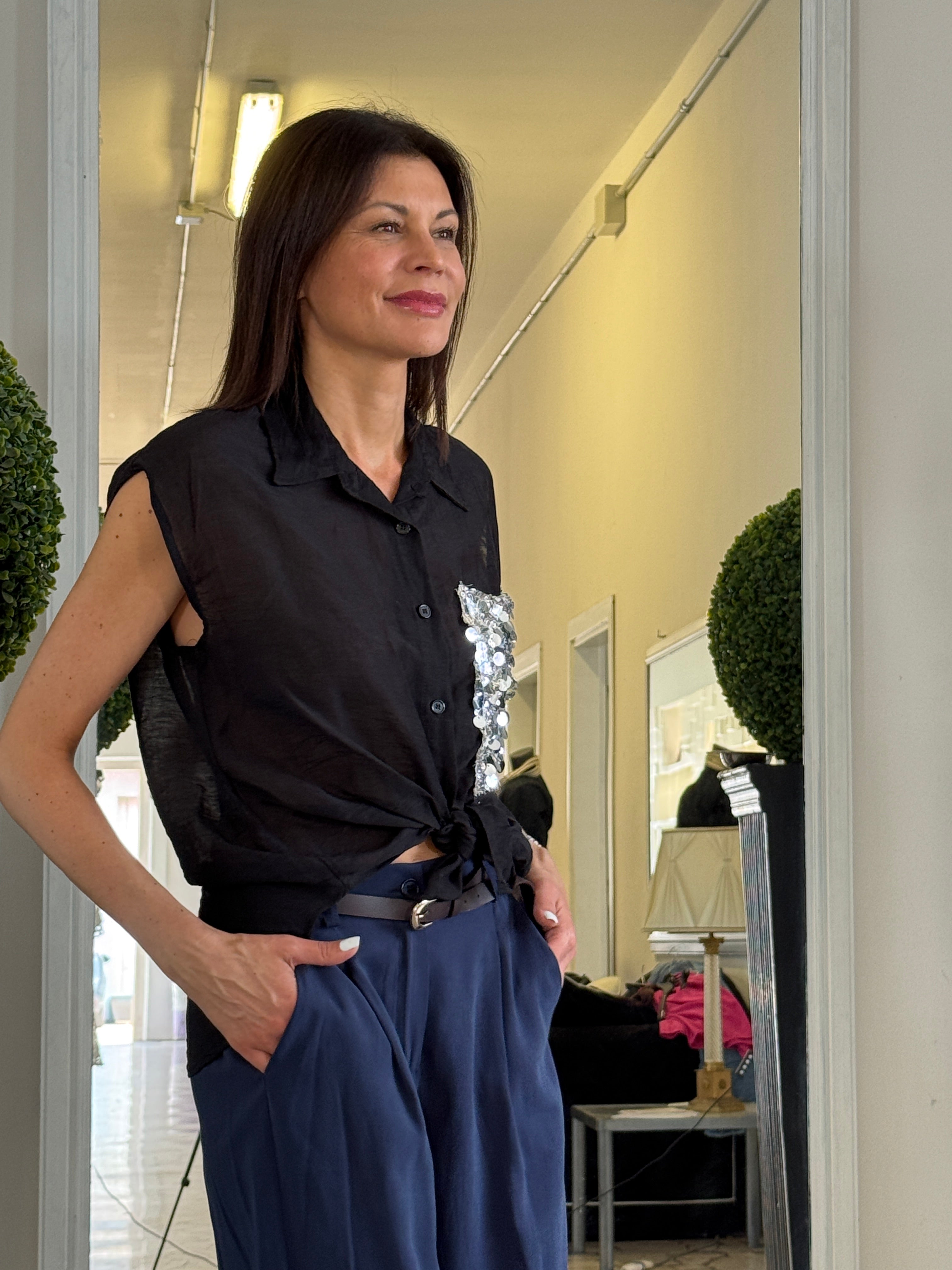 Camicia Manica Corta con Pailettes