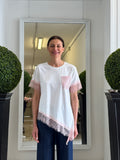 T-shirt Asimmetrica con Pizzo e Strass