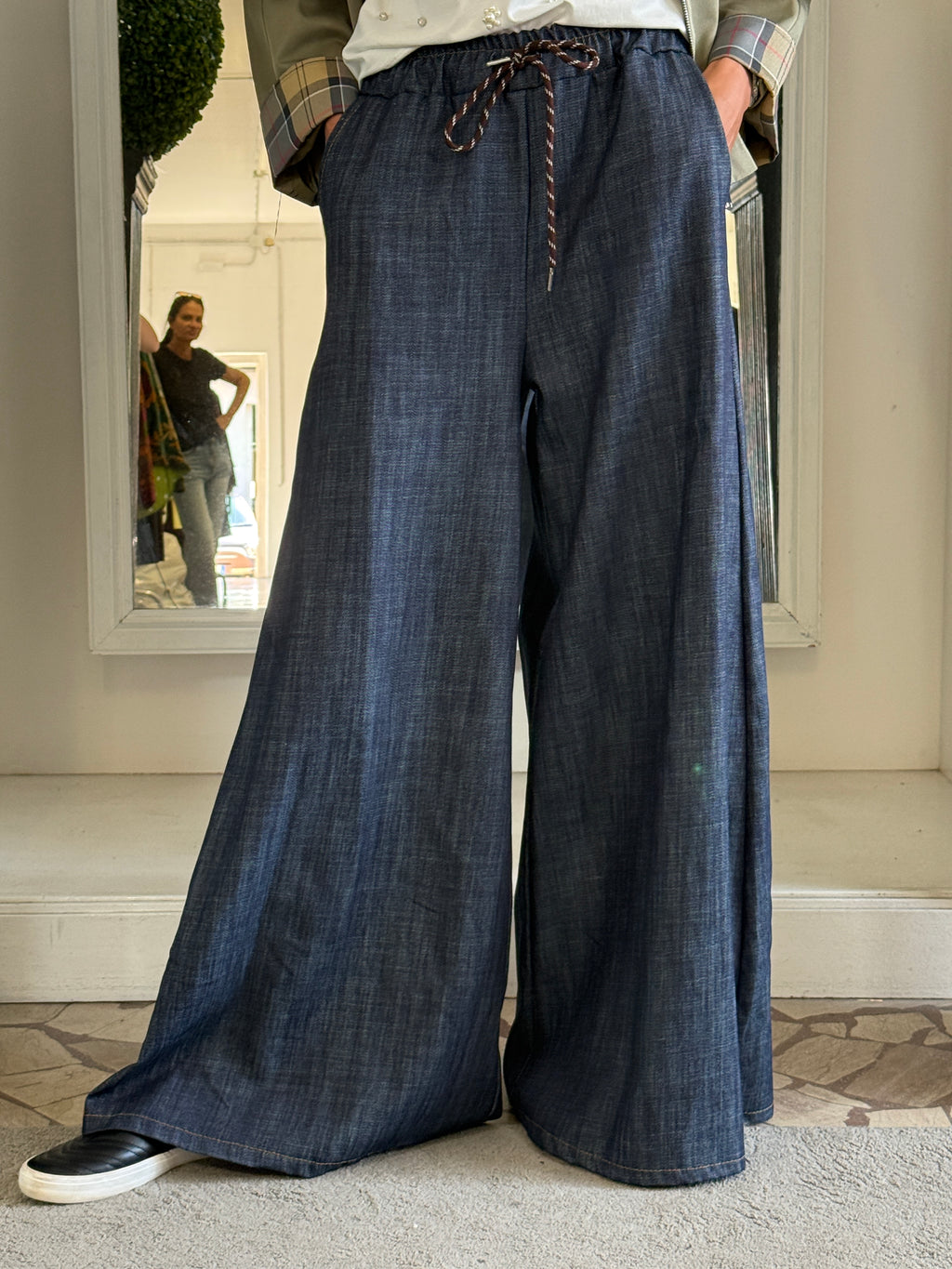 Pantaloni a Palazzi in Denim con Coulisse LiLu