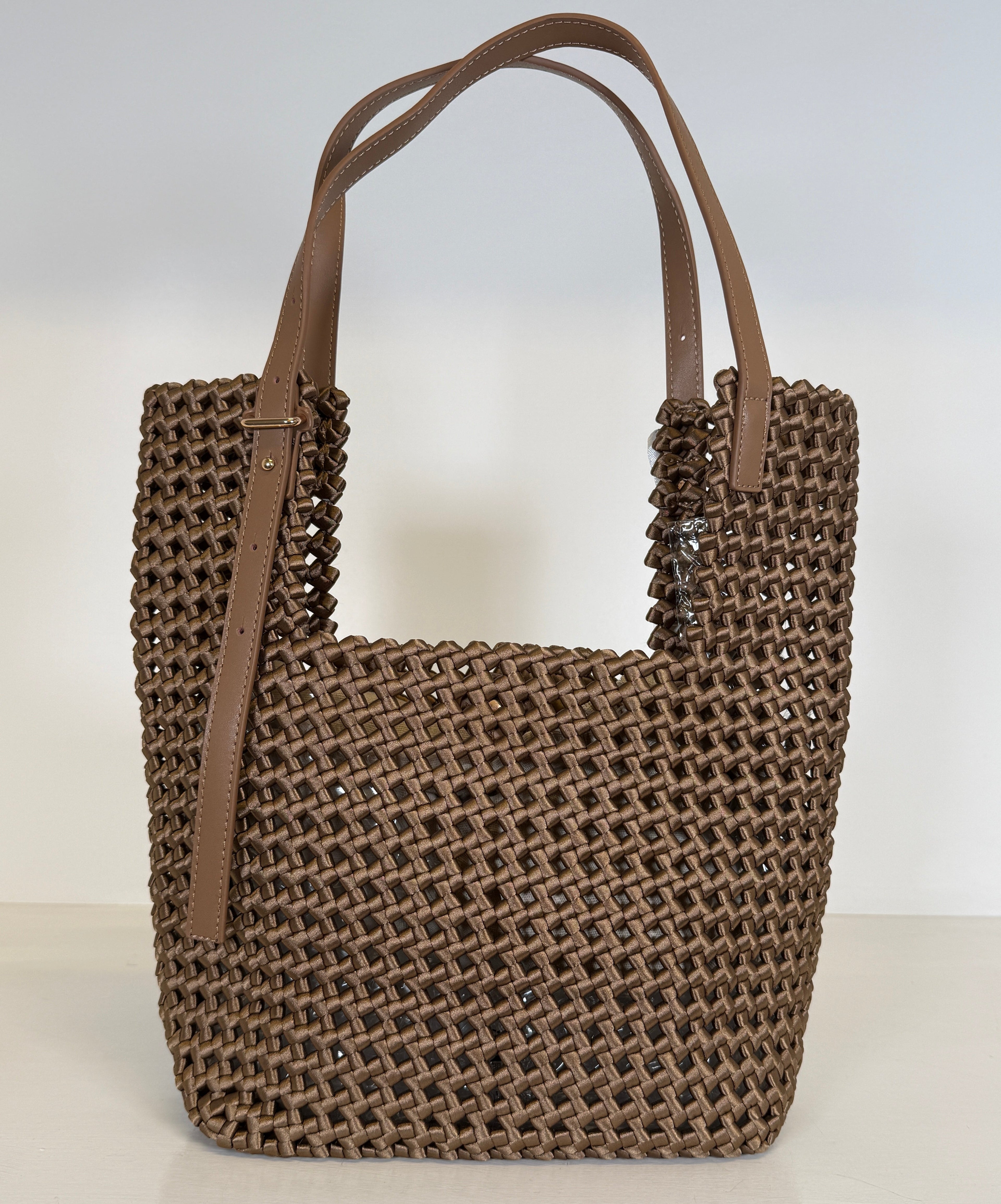 Tea Borsa Grande Intrecciata Raso e Cuoio