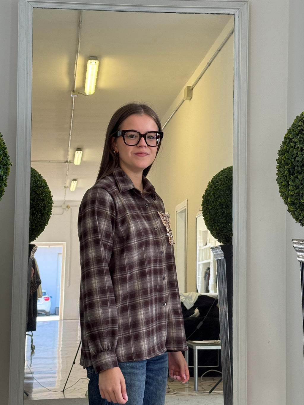 Camicia Check con Taschino in Paillettes LiLu