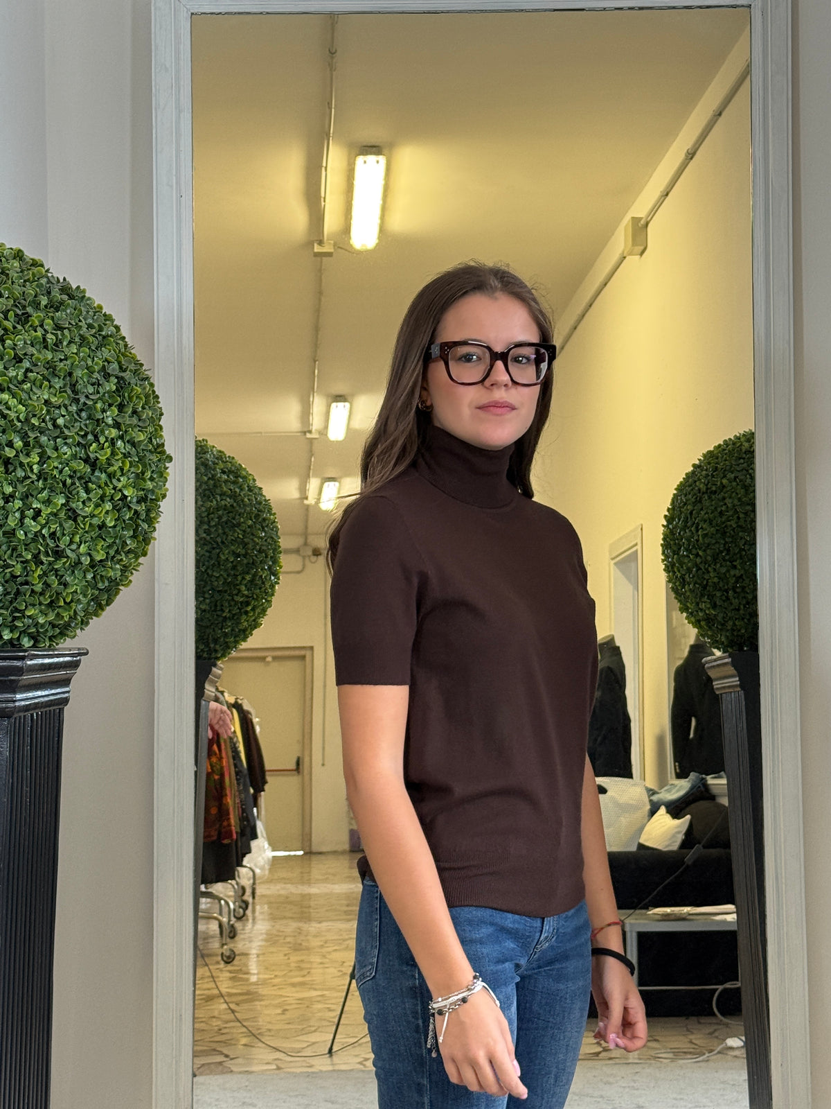 FreshFlower Dolcevita a Manica Corta in Maglia Fine