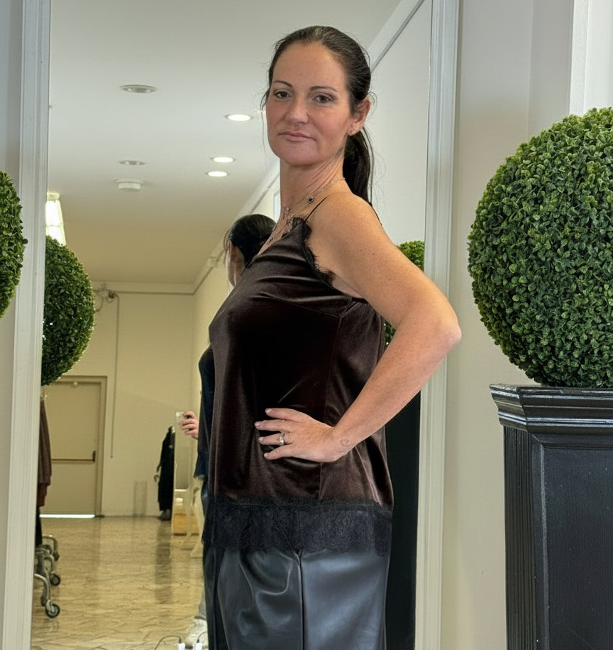 Canotta in Velluto e Pizzo con Spalline