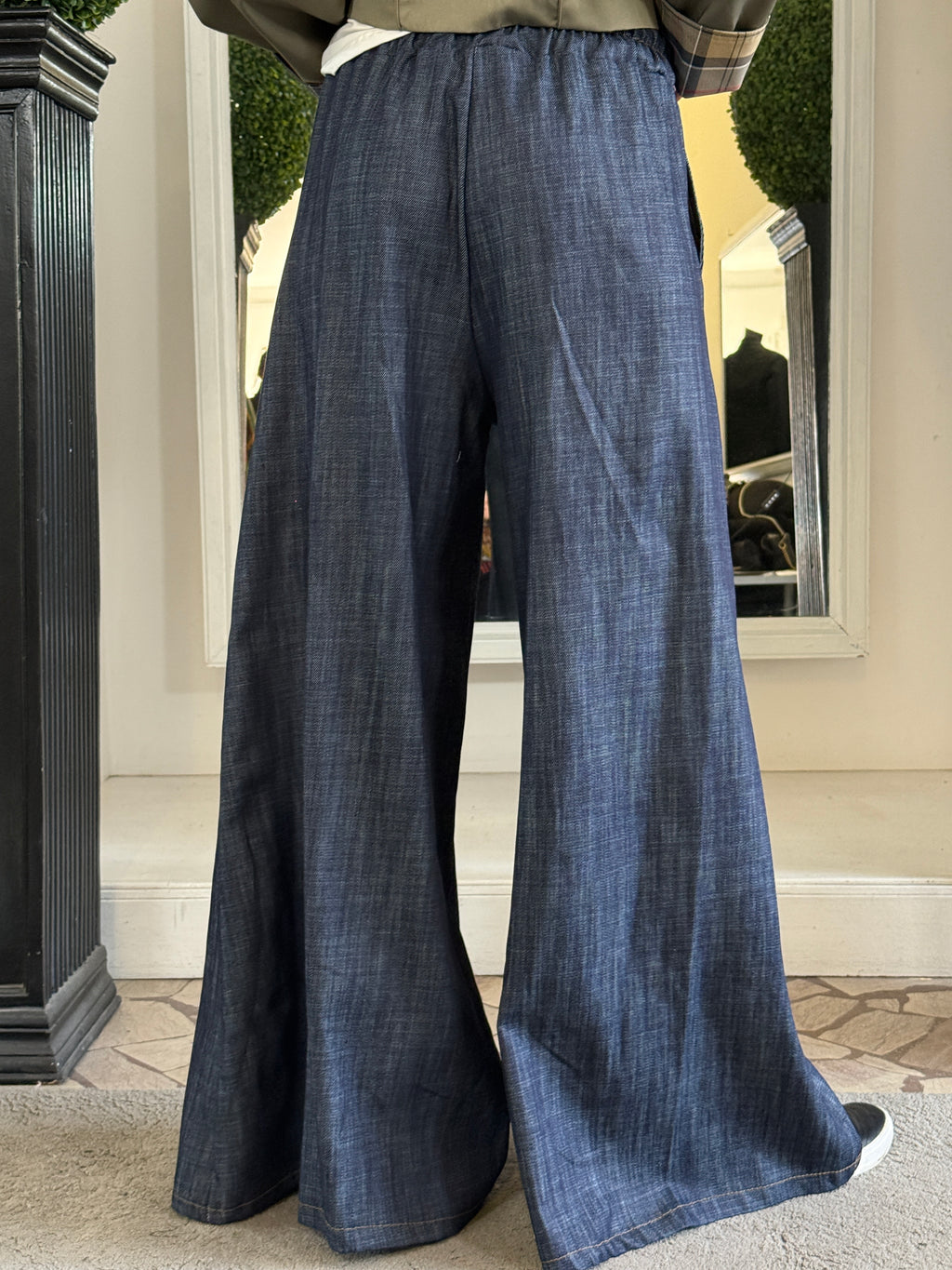 Pantaloni a Palazzi in Denim con Coulisse LiLu