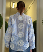 Camicia Collo alla Corena a Righe con Ricami