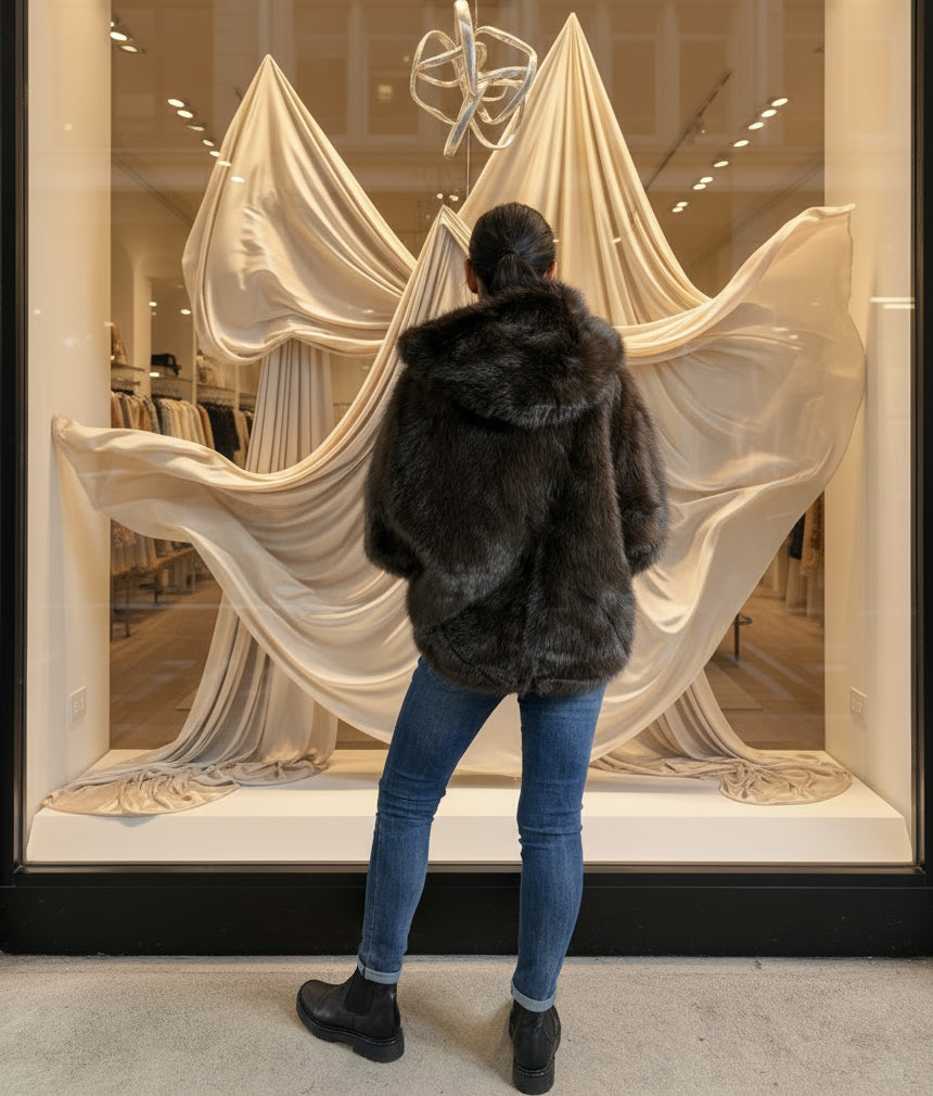 Bomber in Ecopelliccia con Cappuccio