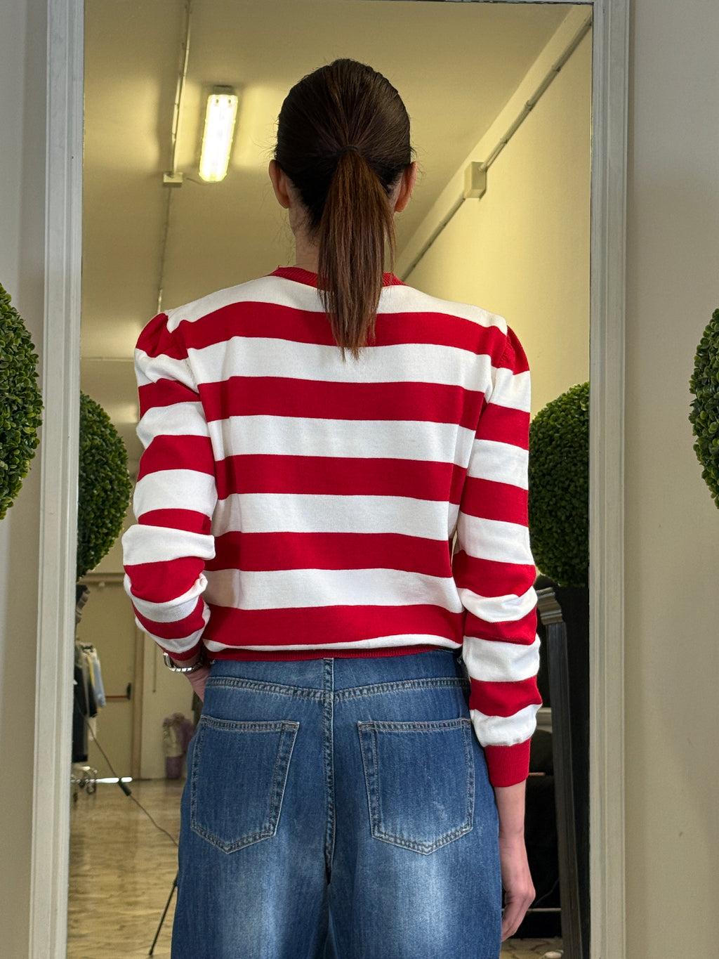 Tensione In Maglia Girocollo Maniche Lunghe a Righe