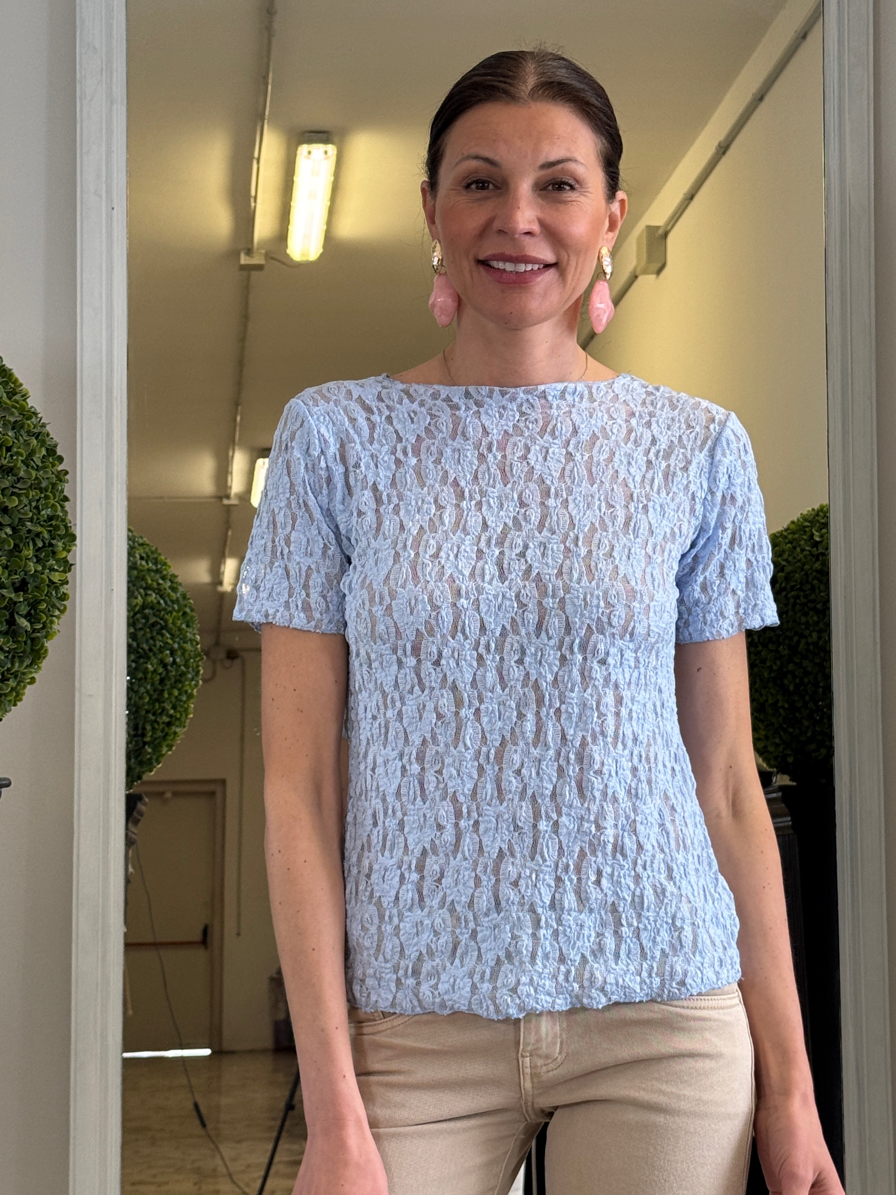 Maglia in Pizzo Elasticizzato Manica Corta