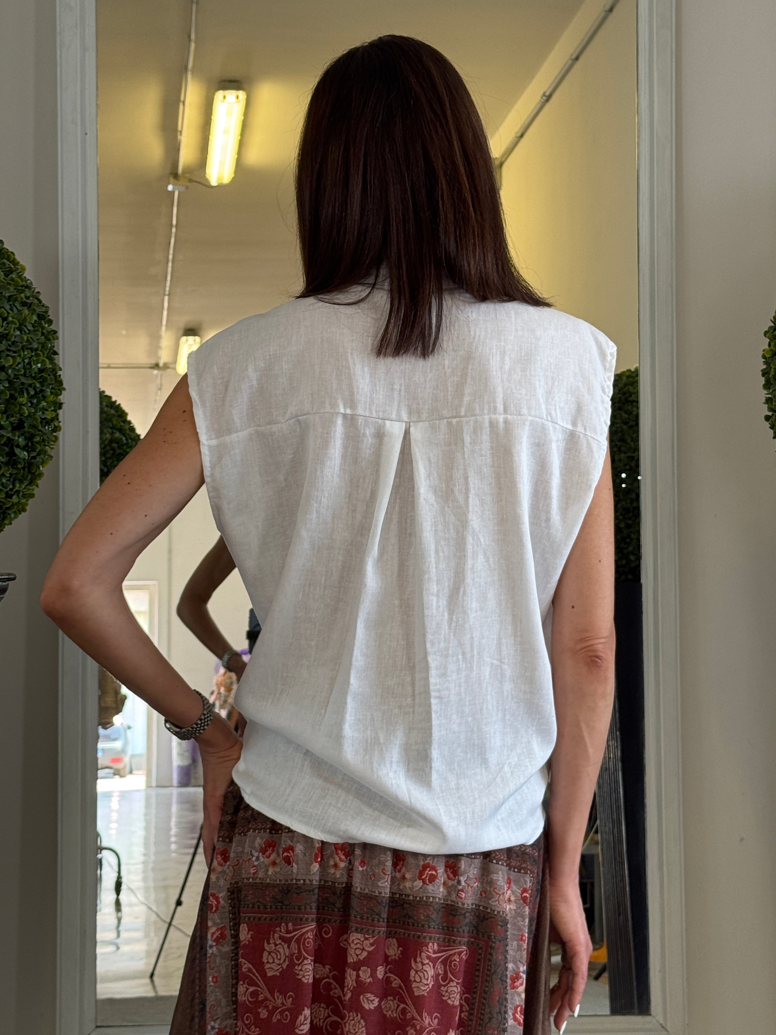 Camicia Senza Maniche con Pailettes Misto Lino