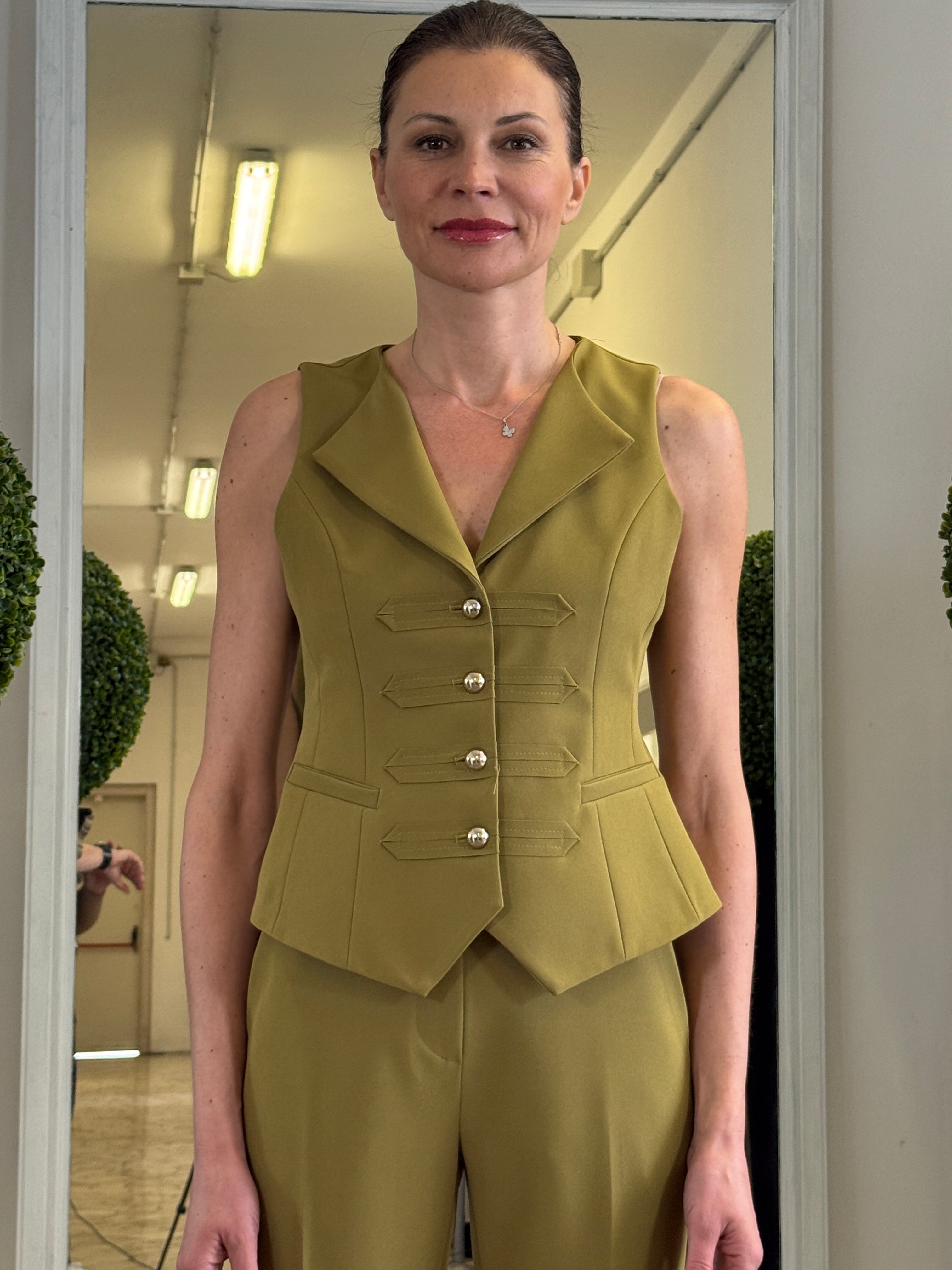MaryLey Completo con Gilet e Pantaloni Oliva