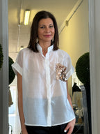 Camicia Maniche Corte con Risvolto e Pailettes