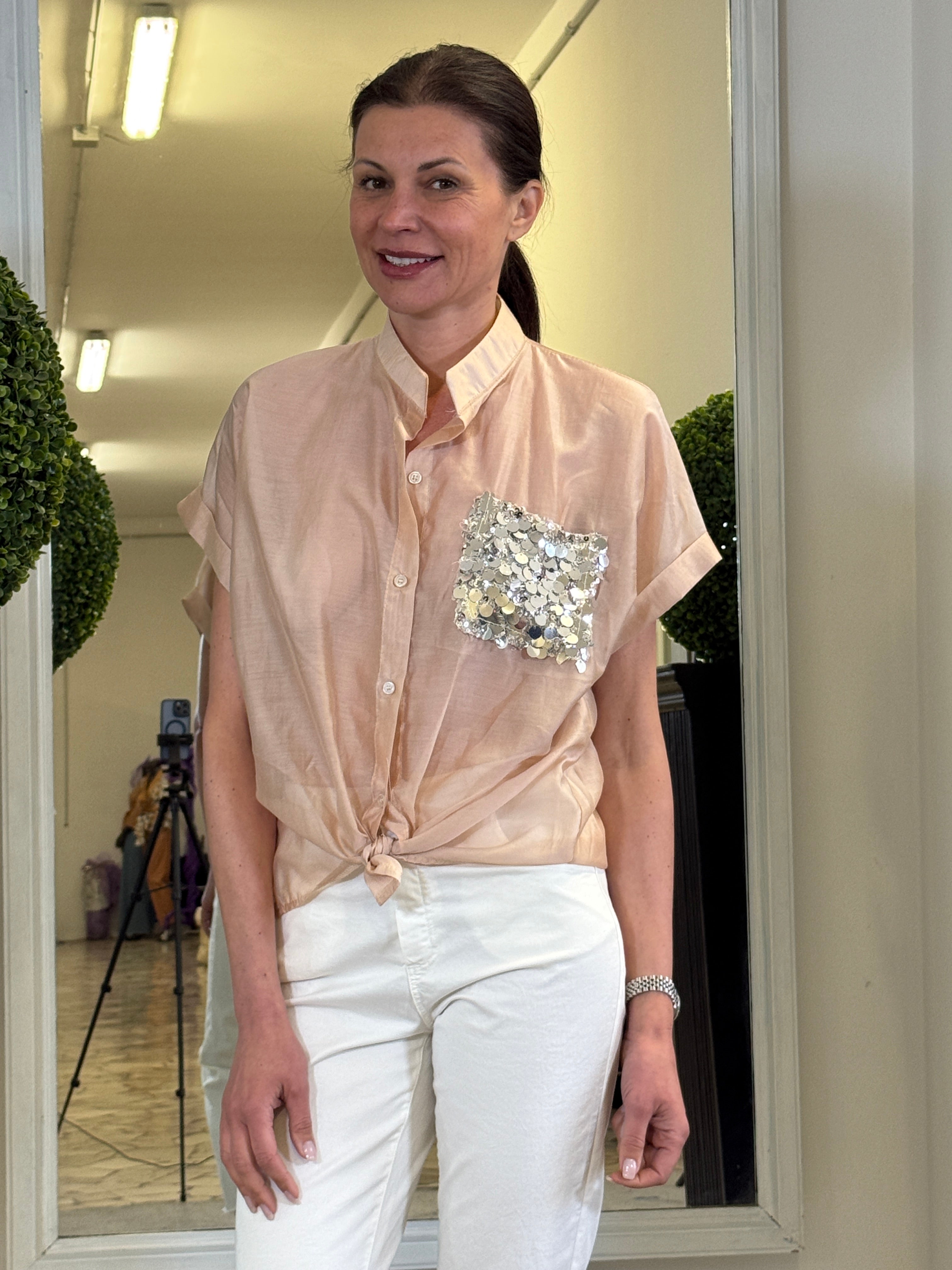Camicia Manica Corta con Pailettes
