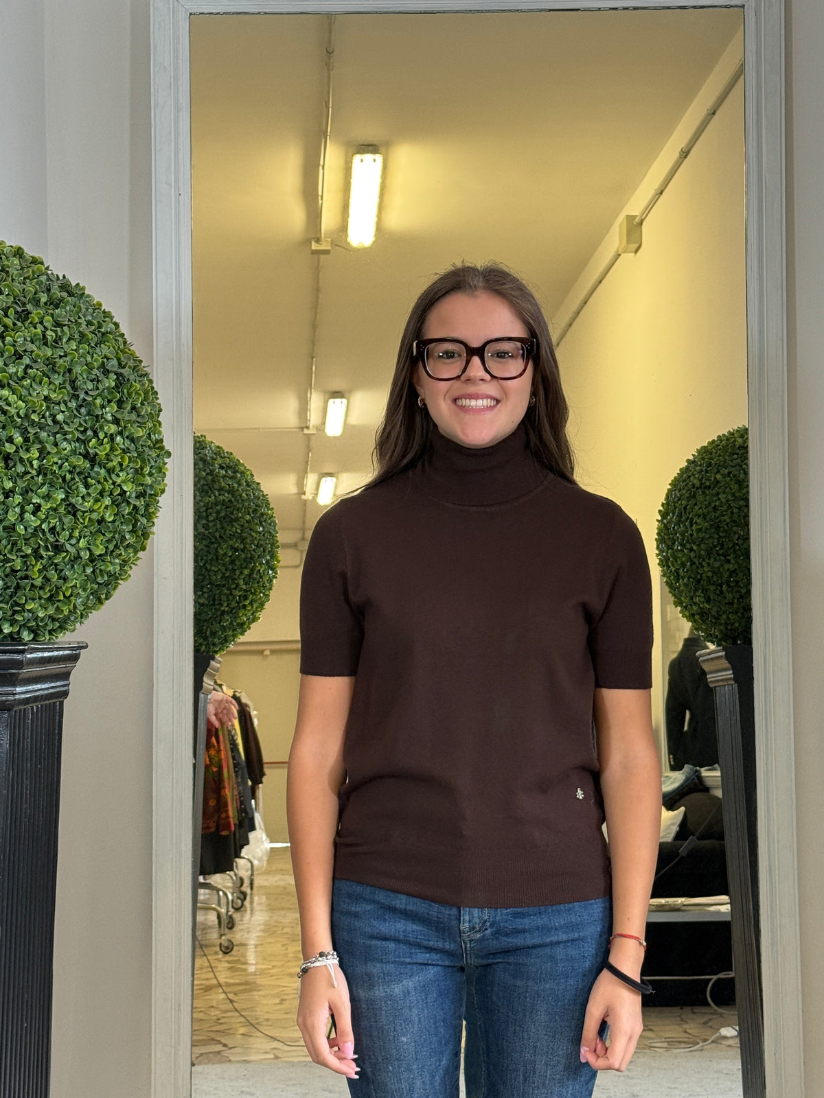FreshFlower Dolcevita a Manica Corta in Maglia Fine