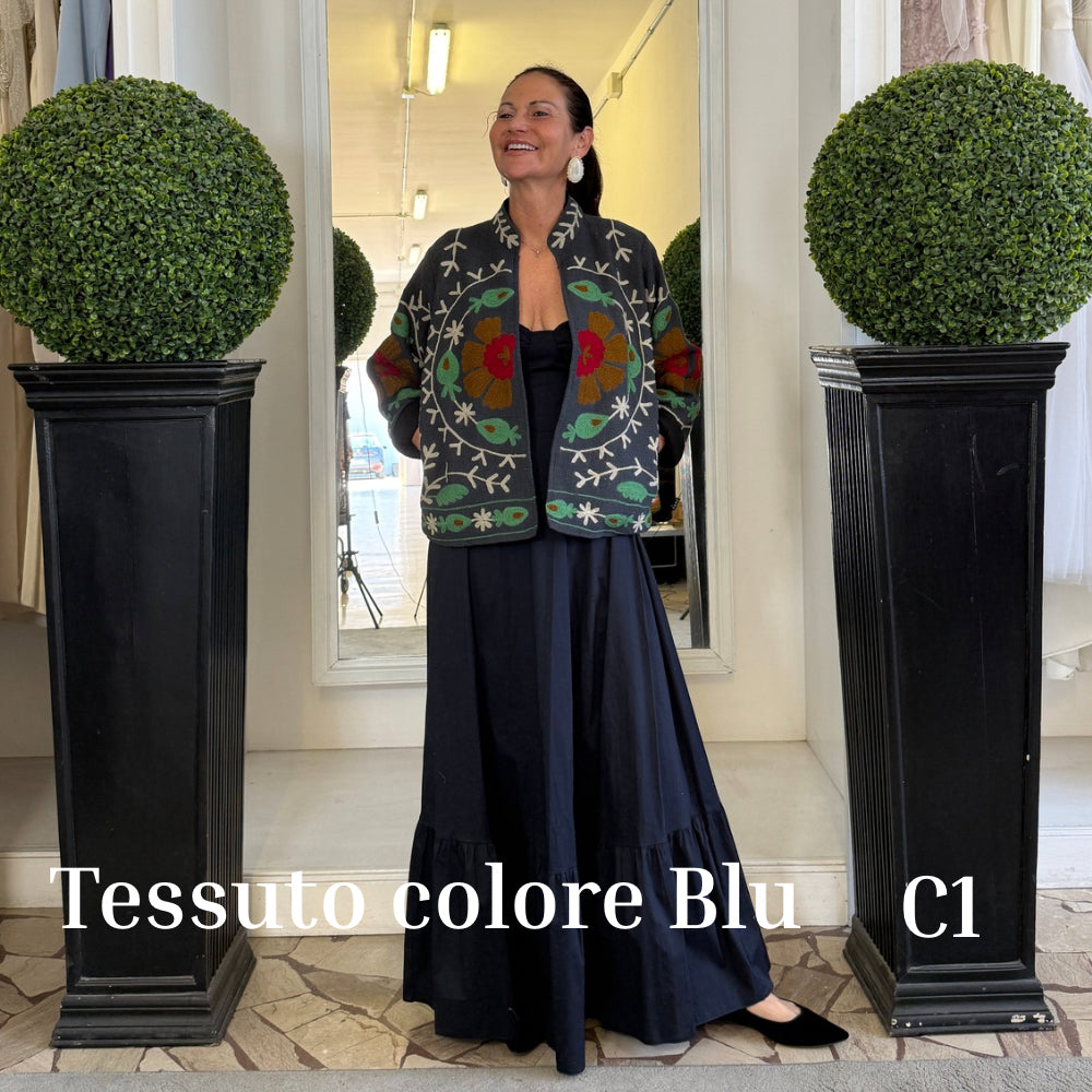 Suzani Indiano Estivo Blu con Ricami
