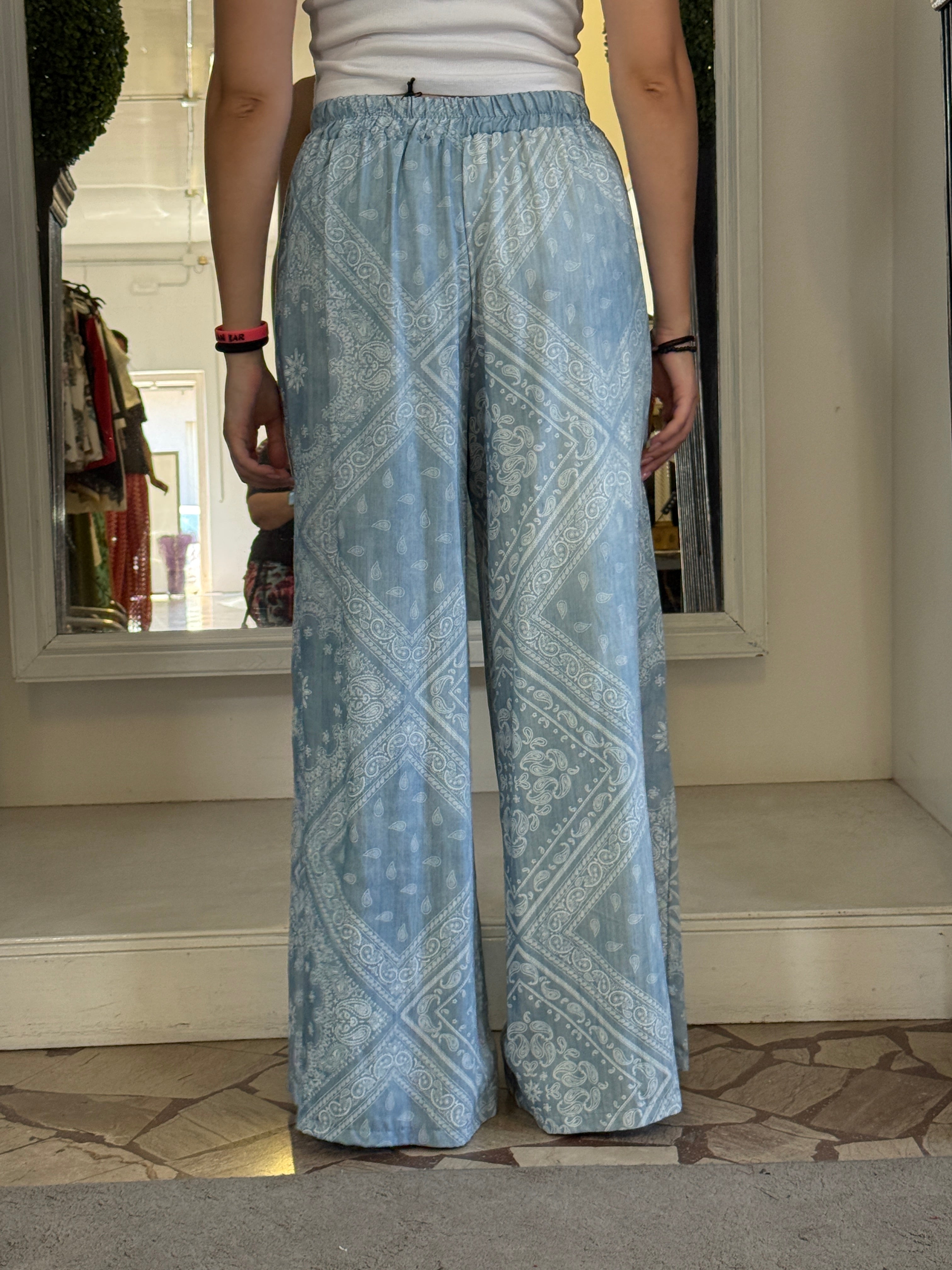 Pantaloni in Chambray Stampa Bandana