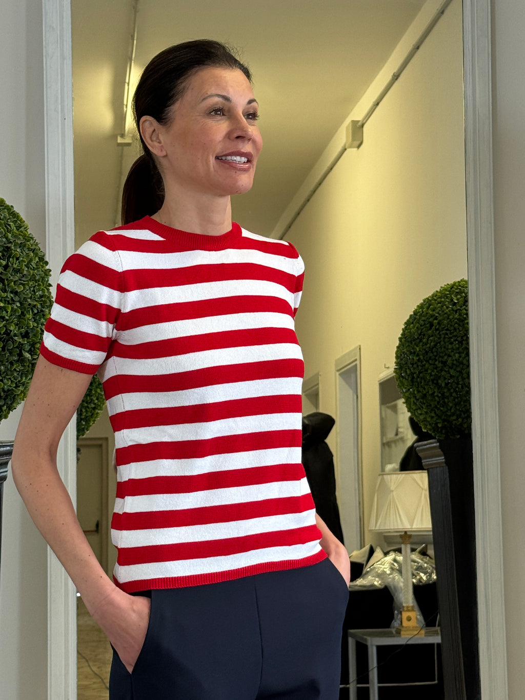 Tensione In Maglia Girocollo Maniche Corte a Righe